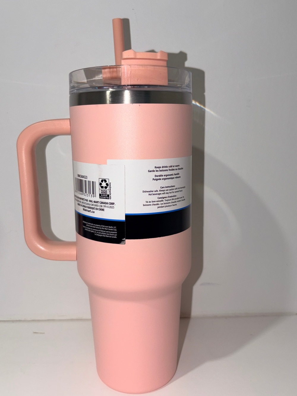 Mainstays 40oz Blush Pink Stainless Steel Tumbler With Handle & Straw NWT - Picture 2 of 4